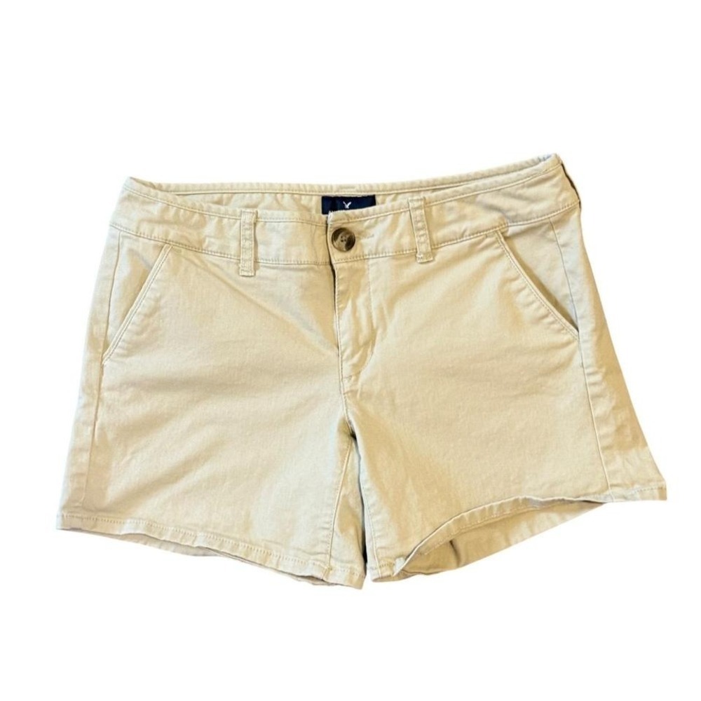 American Eagle Outfitters Womens Midi Stretch Chino Shorts Khaki Tan Size 4